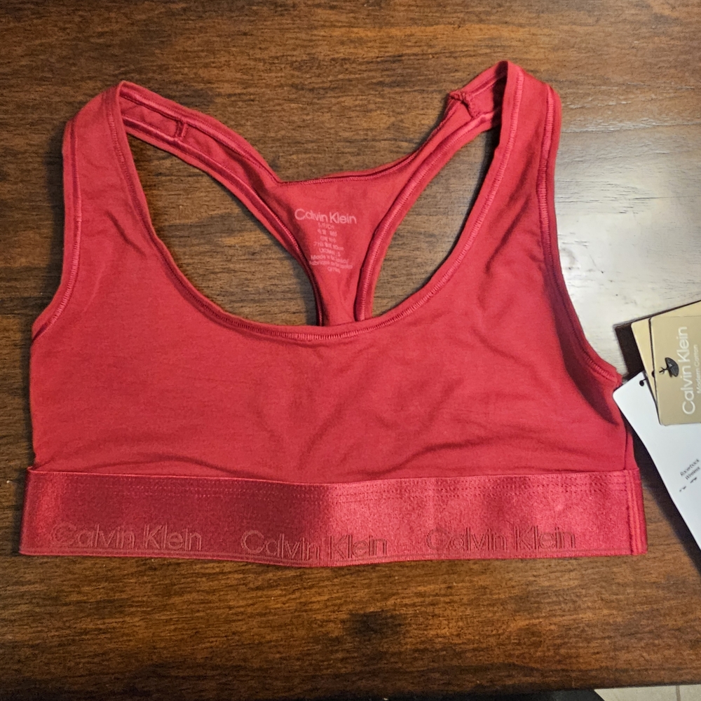 Calvin Klein Deep Red Racerback Bralette with Branded Band